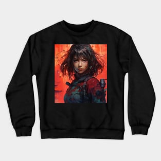 Cyberpunk Female Samurai In Front Of A Temple Crewneck Sweatshirt